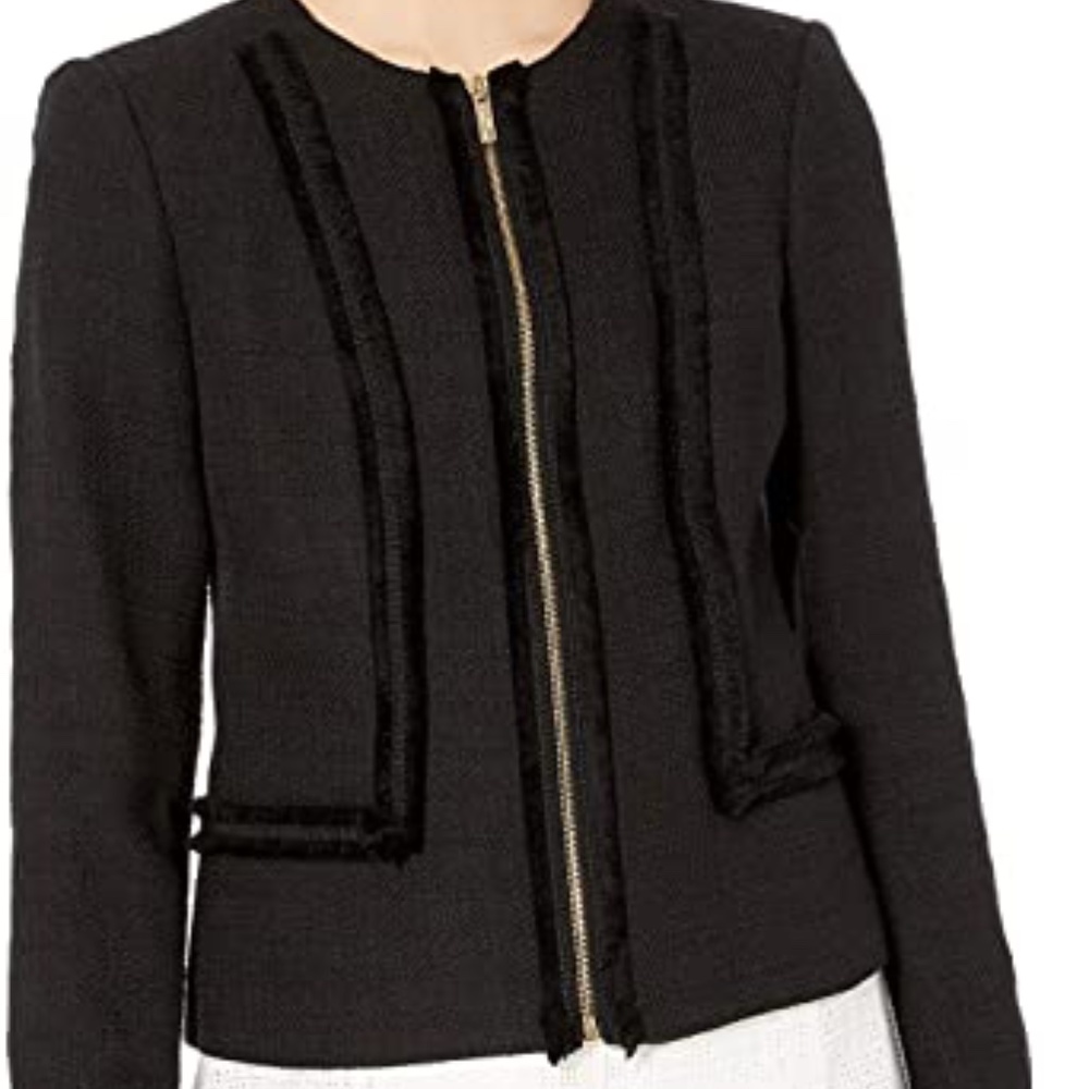 NWOT Karl Lagerfeld Black Tweed Fringe Jacket